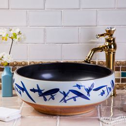China glazed wash basin Jingdezhen Art Counter Top ceramic wash basin round ceramic sanitary wash basin bathroom sinks