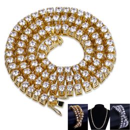 Round CZ Zircon Hip Hop Tennis Necklace 10mm 18K Gold White Iced Out Cubic Zirconia Full Diamond Miami Rock Choker Rapper Chains for Men and Women Jewelry Gifts Bijoux