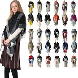 Plaid Scarves Girls Shawl Grid Tassel Wraps Lattice Square Neck Scarf Fringed Pashmina Winter Neckerchief Blankets 140*140cm EZYQ1522