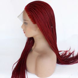 Braided Lace Wigs Red Hair for Black Women Synthetic Heat Resistant Long Braids Wig Glueless Half Hand Tied