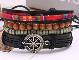 Men's Bracelet 100% genuine leather bracelet ship's anchor Beading Hemp rope Combination suit adjustable bracelet 4styles/1set