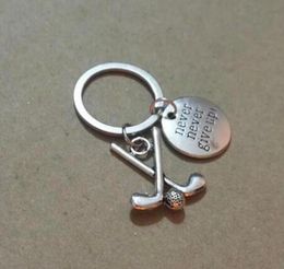 Never Give Up Hockey sticks Metal Alloy Keychain For Keys Car Bag Key Ring Handbag Couple Key Chains Jewellery Women Men Gifts 672