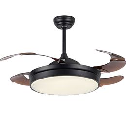 Modern Invisible Acrylic Leaf Led Ceiling Fans White Black Steel Led Ceiling Fan Lighting Dining Room Dimmable Ceiling Fixtures