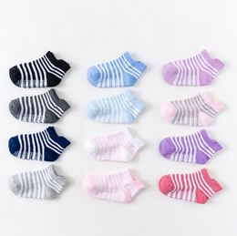 Ankle Socks Solid Striped Grips Floor Socks Non Skid Newborn Boy Cotton Socks Baby Girl Clothes Accessories 4 Designs DW4157