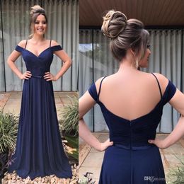 De Festa Vestidos Sexy Dresses V Neck Backless Ruched Chiffon Long Charming Off the Shoulder A Line Prom Gowns with Belt Dress