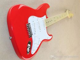 Factory Custom red bodyElectric Guitar with write Pickguard,3S Pickups,Chrome Hardwares,offering Customised services