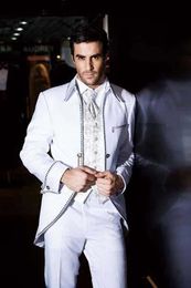 New Design White Groom Tuxedos Groomsmen Best Man Suits Mens Wedding Blazer Suits (Jacket+Pants+Vest+Tie) 1142