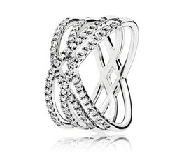 100% 925 Sterling Silver RINGS With Cubic Zircon Original box Pan Cross Ring for Valentines Day European Style Jewellery W181