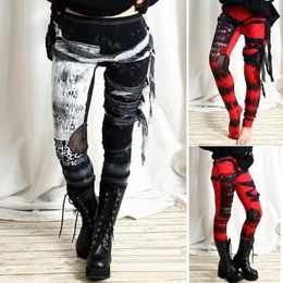 QNPQYX Women's Gothic Distressed Punk Tie Dye Tights Pant Hot Sale Cool Ultra Gathered Pants Gothic Rocker Pantalon Femme Hiver dropshipping