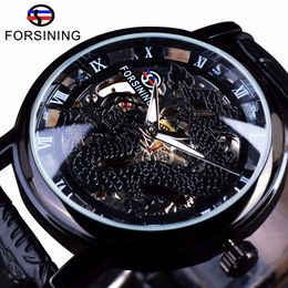 Forsining cinese disegno semplice di cassa trasparente uomo Orologi di marca superiore di lusso di scheletro della vigilanza di sport orologio meccanico orologio maschile