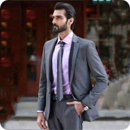 Grey Mens Wedding Tuxedos Notch Lapel Groom Groomsmen Tuxedos Popular Man Blazers Jacket Excellent 2 Piece Suits(Jacket+Pants+Tie) 1433