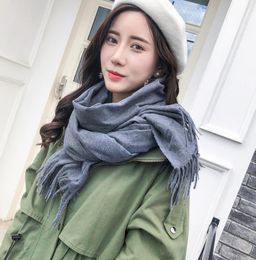 Wholesale-Autumn and winter new simple fashion scarf does not tie the ball solid color cashmere explosion scarf large shawl