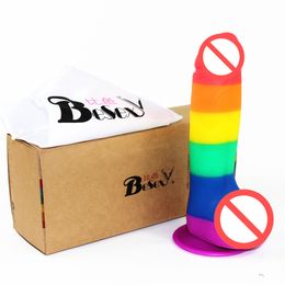 Rainbow Silicone Plug Big Dildo Simulation Realistic Huge Penis Vagina Massage With Powerful Suction Cup Adult Sex Toy For Women
