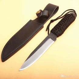 New Outdoor Survival Straight Knife High Carbon Steel Drop Point Hand Forged Blade Full Tang Paracord Handle With Leather Sheath