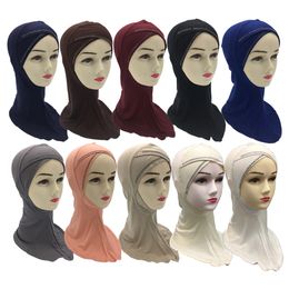 2019 USA new design women inner cap scarf wrap soft cute mix color fake diamond head hijab scarf