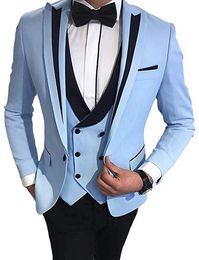 Fashion One Button Blue/White/Purple/Green Wedding Men Suits Peak Lapel Three Pieces Business Groom Tuxedos (Jacket+Pants+Vest+Tie) W1014