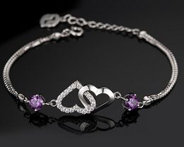 Antialérgico 925 Plata Pura Doble Cristal Encanto Pulsera De Antialérgico 925 Plata Pura Doble Cristal Encanto Pulsera De