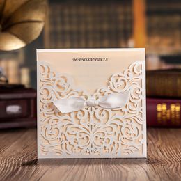 lace hollow flora wedding invitations with white bowknot square design free personlized printable wedding invites cards dropship - Wedding Invitation Cards Online lace hollow flora wedding invitations with white bowknot square design free personlized printable wedding invites cards dropship - Wedding Invitation Cards Online