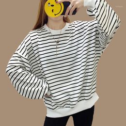 Fashion Women Long Sleeve Loose Casual Hoodie Sweatshirt Striped Cute Print Tops
