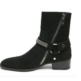 Mens Real Suede Leather Chains Buckle Strap Ankle Boot Roman Motor Shoes HOT