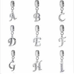 Alphabet-Kristall Buchstaben-Perlen aus echtem 925er-Sterlingsilber passend für europäische Armbänder und Halsketten Buchstabe N 