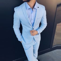 Bleu Ciel Huaheng 2 Pièces Hommes Slim Fit Habillé Affaires Smokings Costume Manteau Pantalon Fête Mariage Bal L