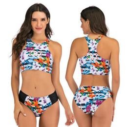 Traje De Baño Bikini Con Dobladillo Asimétrico Estampado Hal Traje De Baño Bikini Con Dobladillo Asimétrico Estampado Hal