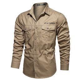 Hajotrawa Mens Cargo Long Sleeve Lapel Neck Comfortably Washed Button Down Shirts 