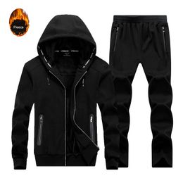 Fubotevic Mens Thicken 2 Pcs Outfits Zip Up Plus Size Fleece Hoodie Tracksuits 