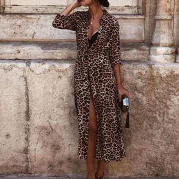 Vestido De Manga Larga Con Estampado De Leopardo Para Mujer Vestido De Manga Larga Con Estampado De Leopardo Para Mujer