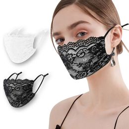 Encaje doble capa transpirable máscara delgada de algodón polvo a prueba de polvo a prueba de polvo máscara de oreja máscara lavable cara mascarilla boca cubierta 