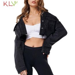 oversized black cropped denim jacket