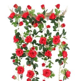 Künstliche Rose Flower Decor Girlande Efeu Rebe Hängen Hochzeit Home Fake Silk 