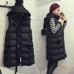 Chaleco de algodón con capucha para mujer abrigo de invierno largo suelto Chalec（#Caramel Vest） 