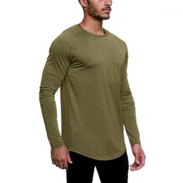 Hurrg Men Hip-hop Striped Arc-Shaped Hem Long Sleeve Color Block Active T-Shirts Tops 