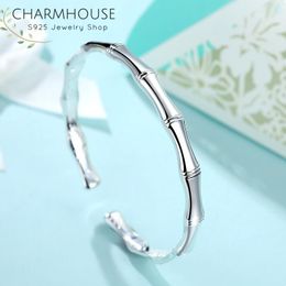 Trendy Women Hot 925 Sterling Silver Bangle Bamboo Joint Opening Cuff Bracelet t Trendy Women Hot 925 Sterling Silver Bangle Bamboo Joint Opening Cuff Bracelet t