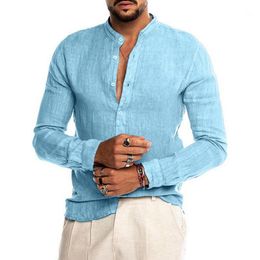 Camisa Hombre Algodón Lino Botón Liso Tallas Grandes Largo Camisa Hombre Algodón Lino Botón Liso Tallas Grandes Largo