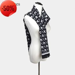 Blanco de las Señoras Bufanda de impresión floral de flores Bufanda de gran tamaño gris frontera Idea de Regalo
