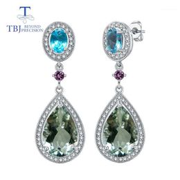 Natürlich Prasiolith Grün Amethyst Edelstein Spange Ohrringe 925 Sterlingsilber