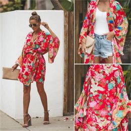 Mujer Floral Impreso Kimono Chaqueta Suelta Cubierta Hasta C Mujer Floral Impreso Kimono Chaqueta Suelta Cubierta Hasta C
