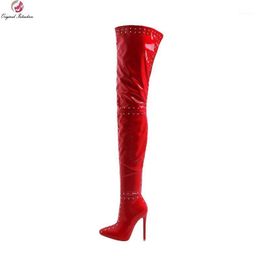 red thigh high boots size 12