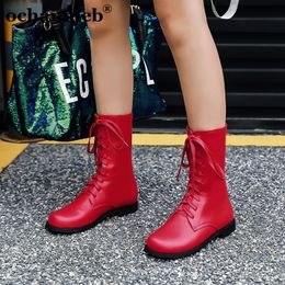 red combat boots