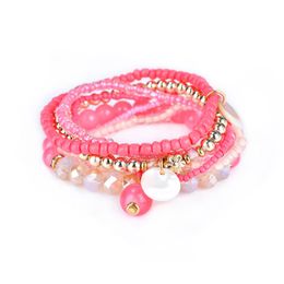 LUREME Bohemian Cubic Beads Pearl Multi Strand Textured Stackable Bangle Bracelet Set bl003053 