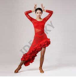 Women Ultra-fine Milk Silk Lace Big Hemline Ballroom Modern Salsa Tango Rumba Dance Dresses Women Ultra-fine Milk Silk Lace Big Hemline Ballroom Modern Salsa Tango Rumba Dance Dresses