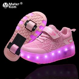 dhh Unisex Kids LED Roller Skates Shoes With Wheels Boys Girls LED Lights Luminous Trainers Double Single Wheel Technical Skateboarding Shoes Outdoor Gymnastics