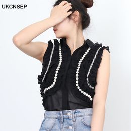 black collared sleeveless shirt