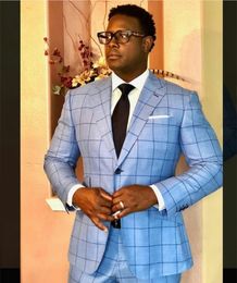 sky blue check coat pant