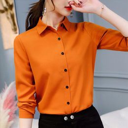 Botón de manga larga para mujer de collar ZANZEA abajo floja ocasional de la túnica Kaftan Camisa de vestir Naranja 