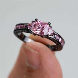 Anillo De Compromiso De Piedra Púrpurarosa Cuadrado Anillo Anillo De Compromiso De Piedra Púrpurarosa Cuadrado Anillo