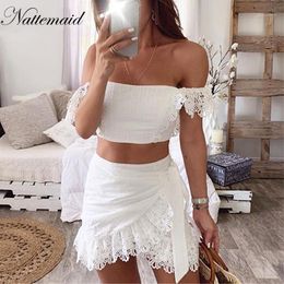 white lace two piece set